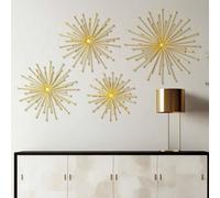 Shimeyao 4 Pcs Metal Starburst Wall Decor Gold Metal Wall Art 3D Spike with Orb Finish Star Burst Hangings Accents Sculptures Set Modern Mid-Century Decorations for Living Room Bedroom Entryway