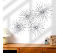 Shimeyao 4 Pcs Metal Starburst Wall Decor Silver Metal Wall Art 3D Spike Bling Finish Star Burst Hangings Accents Sculptures Set Modern Mid Century Decorations for Living Room Bedroom Entryway