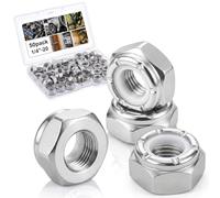 Shimeyao 50pcs 1/4-20 Thin Nylon Insert Lock Nuts, 304 Stainless Steel Jam Nuts, Marine Grade Hex Locknuts, Rust Resistant Marine Grade Fasteners for Bolts(Silver)