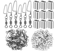 Shimeyao 60 Pcs Fishing Snap Swivels Rolling Ball Bearing Barrel Swivels 120 Pcs Aluminum Crimping Loop Sleeve Saltwater Freshwater Coast Lock Fishing Clips Line Lure Leader Connector Accessories