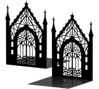 Shimeyao Gothic Metal Bookends for Shelves Decorative Book Ends Heavy Duty Gothic Gate Bookends Black Book Shelf Holder 5.3"x4.3"x7.3" Heavy Bookshelves Holders for Office Desk Room Halloween Decor