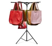 Shimeyao Metal Shopping Bag Rack Adjustable Height 51-71 Inch Heavy Duty Retail Store Display Rack Stand Shopping Bag Holder with 4 Foldable Arms for Store Mall Boutique (Black)