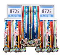 Shimeyao Race Bib and Medal Display Hanger, Metal Medal Rack Holder Wall Mounted Award Rack for Runners, Displays Over 100 Medals and 200 Race Bibs (Silver)