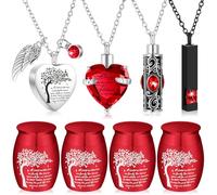 Shimeyao Set of 8 Small Urns for Human Ashes Cremation Urns Keepsake Ash Holders Family Tree Memorial Heart Locket Waterproof for Adults Women Men Loved Ones(Red)