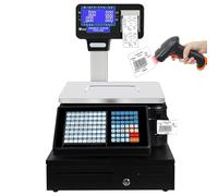 SHIMISM Commercial Double Sided Display Price Label Printing Scale and Cash Drawer - Digital Price Calculation, Thermal Printer, Electronic Barcode