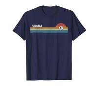 Shimla Himachal Pradesh India Retro Sunset Rainbow Synth T-Shirt, Men, Navy Blue, Large