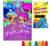 Shimmer and Shine A5 Glitter Diary with 8x Colour Swap Fibre Pens - Girls Writing Notebook 80 Sheets & Magic Pen Art Set - Kids Journal for Drawing, Sketching, School Notes for Children 3+