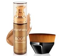 Shimmer Body Oil, Glow Liquid Highlighter Spray, Waterproof Shimmer Moisturiser, Body Glitter Oil, Lightweight Shimmering Skin Highlighter, Non-Sticky Glow Lotion with Makeup Brush (Bronze Gold)