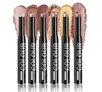 Shimmer Cream Eyeshadow Stick Set of 6, Metallic Eye Makeup Pencils with Blendable Texture, Twist-Up Cream Shadow Sticks for Everyday and Evening Eye Looks (Warm Bronze)