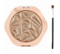Shimmer Eyeshadow, Warm Bronze-Gold Pressed Powder Compact with Brush | Single round pan, pale peach case, controlled application, for daily eye make-up and travel touch-ups, 1 shade, 1 applicator