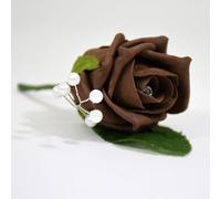 Shimmer-hj 5 Chocolate Brown Handmade Rose Buttonholes with Pearl Centre - Perfect Artificial Flower Boutonniere & Corsage for Weddings, Proms, Bridal Parties, Bride, Groom, Bridesmaid, and Guests