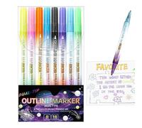 Shimmer Outline Markers Double Side - Outline Glitter Pens,Doodle Markers for Crafting School Activities Note-Taking Art Projects Greeting Birthday Cards Labeling