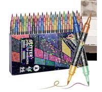 Shimmer Paint Pens - Glitter Markers 5.83 x 0.47 Inches, Water-Based Quick-Dry | Double-Tip Coloring Doodle Scrapbooking Cards Art Projects Vibrant Creative Safe Craft Supplies for Children Adults