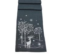 Shimmer Stag Embroidered Pewter/Silver Christmas Table Runner - 14" x 90"