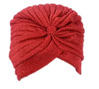 Shimmer Stretch Turban Cap Beanie Headband Hair Accessory Wrap Hat Hijab Plain Glitter Chemo (Red)