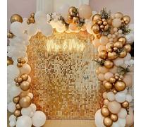 Shimmer Wall Backdrop 36 Panels Light Gold Sequin Backdrop, Anti-Fading