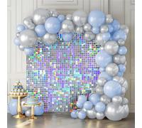 Shimmer Wall Backdrop Iridescent Silver Wall Panels 12Pcs Square Sequin Shimmer Wall Backdrop Decoration for Birthday Party,Wedding, Anniversary