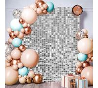 Shimmer Wall Backdrop Panels 24 Pcs Set - 30 x 30cm Silver Square Sequin for House of Party, Wedding, Anniversary Decoration