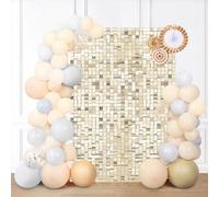 Shimmer Wall Backdrop Sequin Backdrop Light Gold Background Glitter Back Drop Drapes Curtain Panel for Wedding Photo Booth Birthday Baby Shower Party Holiday Decoration(Pack of 12)
