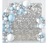 Shimmer Wall Backdrop Silver Backdrop 24 Panels Glitter Sequin Backdrop for Wedding Bridal Shower Birthday Decorations