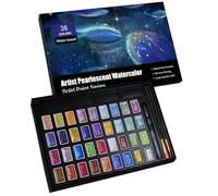 Shimmer Watercolor Paint Set, 12 Colors Glitter Metallic Watercolour Painting Sets, Solid Pearl Water Color Paints for Artists, Amateur Hobbyists and Painting (36 Colors)
