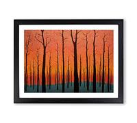 Shimmering Abstract Trees Forest Framed Wall Art Print A2 Black