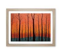 Shimmering Abstract Trees Forest Framed Wall Art Print A2 Oak