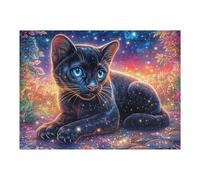 Shimmering Black Kitten in Enchanted Twilight Garden 500 Piece Jigsaw Puzzle for All Ages Happy Time Thanksgiving Gift Idea Family Time Durable Cardboard Home Decor Accent 500 PCS