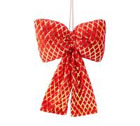 Shimmering Checkered Fabric Bowknot Ornament Hanging Embellishment For Wrapping Decoration Glittering Fabric Bowknot Christmas Decoration