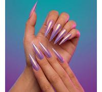 Shimmering Chrome Stiletto Press On Nails - 24Pcs Full Cover Artificial Long Nails With Glitter French Tip For Women, Glamorous Iridescent Purple Pink Gold Metallic Manicure Kit For Daily Wear & Party