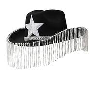 Shimmering Cowboy Hats With Fringes For Proms Banquets Party Sequins Star Cowboy Hats For Teen Taking Photo Rhinestones Fringes White With Rhinestones Trim