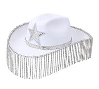 Shimmering Cowboy Hats With Fringes For Proms Banquets Party Sequins Star Cowboy Hats For Teen Taking Photo Rhinestones Fringes White With Rhinestones Trim