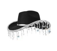 Shimmering Cowboy Hats with Sequins Star Fringe for Proms Banquets Party Plain Color Cowboy Hats for Adult Taking Photo Cowgirl Hats Woman Cowgirl Hat with Star Fringe Cowgirl Hat with Star Fringe