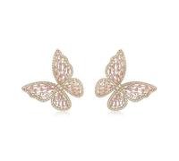 Shimmering crystal butterfly-shaped earrings, set with zircons, with a hollow design, made of white gold material (pink)
