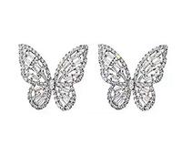 Shimmering crystal butterfly-shaped earrings, set with zircons, with a hollow design, made of white gold material (white)