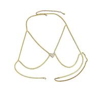 Shimmering Diamonds Heart Shape Tassels Necklace Body Jewelry Metal Texture Suitable for Date Night and Special Occasions Crystal Love Body Jewelry