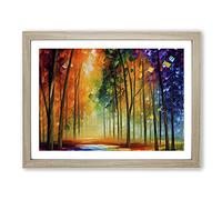 Shimmering Forest Abstract Framed Wall Art Print A2 Oak