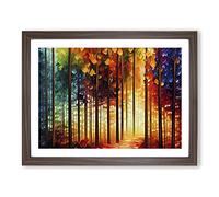 Shimmering Forest Abstract Framed Wall Art Print A2 Walnut