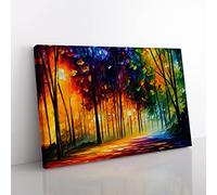 Shimmering Forest Vol.1 Abstract Canvas Wall Art Print Ready to Hang, Framed Picture for Living Room Bedroom Home Office Décor, 50x35 cm (20x14 Inch)