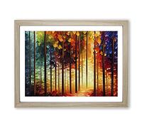 Shimmering Forest Vol.2 Abstract H1022 Framed Print for Living Room Bedroom Home Office Décor, Wall Art Picture Ready to Hang, Oak A3 Frame (46 x 34 cm)