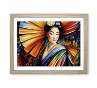 Shimmering Geisha Vol.2 Abstract Framed Print | A4 Oak Framed Wall Art | Ready to Hang | Abstract Fantasy Picture | Living Room Bedroom Lounge Office