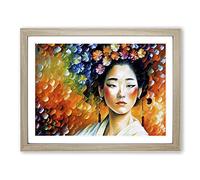 Shimmering Geisha Vol.4 Abstract Framed Print | A4 Oak Framed Wall Art | Ready to Hang | Abstract Fantasy Picture | Living Room Bedroom Lounge Office