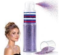 Shimmering Glitter Spray for Hair and Body, Fine Dry Powder Body Shimmer Spray, Purple Face Glitter and Hair Sparkle for Festivals & Parties, Non-Sticky Highlighting Powder, 15g