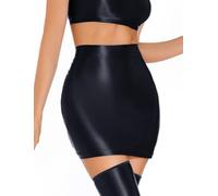 Shimmering Glossy Slim Skirt for Women Soft Silky Elastic Skirt High Waist Light Weight Stretch Basic Bodycon Party Skirt Black L