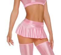 Shimmering Glossy Slim Skirt for Women Soft Silky Elastic Skirt Mid Waist Light Weight Stretch Basic Pleated Party Skirt Pink L