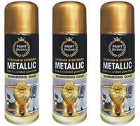 Shimmering Gold Metallic Spray Paint, 3 X 200Ml Aerolsol Spray Paint Ideal For Metal Wood Plastic & Automotive Interior & Exterior Paint Perfect Silver Gloss Finish & Protection Spray By Paint Factory