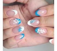 Shimmering Gradient Flower Elegant French Styles Fake Easy Removal for Special Occasions Blue White Glitters Fake