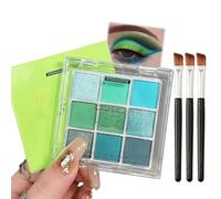 Shimmering Green Eyeshadow Palette，3PCS Eyeshadow Brushes - Highly Pigmented Shadows，Matte, Shimmer Eye Shadows, Bright, Long Lasting