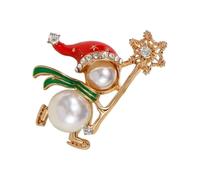Shimmering Holiday Rhinestones Snowman Brooch Featuring Pearls and Enameled Design Present Concept for Women Vintage Fashion Lapel Pin