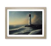 Shimmering Lighthouse Seascape Framed Print | A2 Oak Framed Wall Art | Ready to Hang | Modern Cityscape Picture | Living Room Bedroom Lounge Office